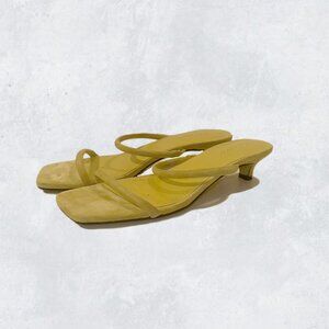 Calvin Klein Women's Limia Strappy Kitten Heel Sandals Yellow summer sandal 7.5